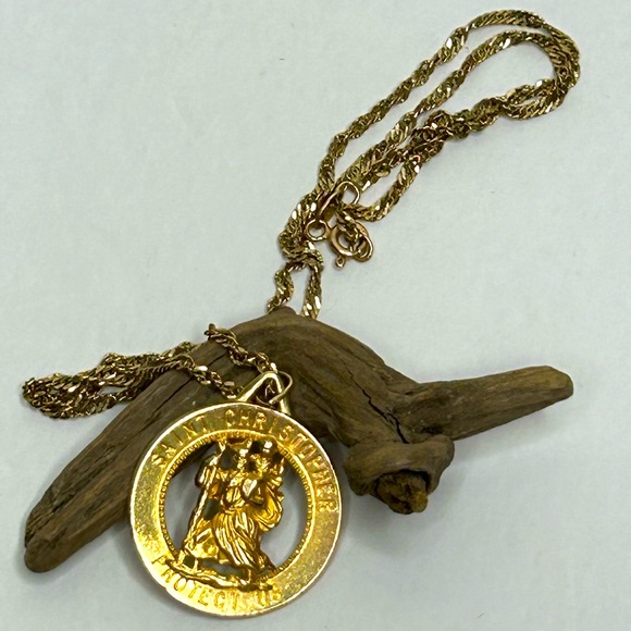 14KT Gold St Christopher Pendant Necklace - Picture 7 of 8